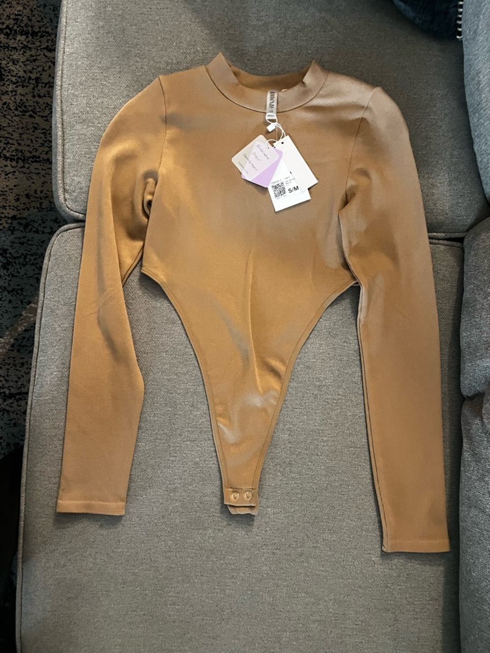Forever 21 Rib Cage Exposed Long-Sleeve Bodysuit in Camel Brown